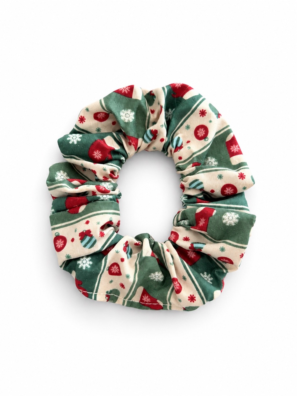 Red & Green Glove Mitten Christmas Stocking Ornament Theme Soft Comfy Scrunchie